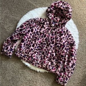 UGG Mandy Leopard Faux Fur Coat Jacket Hooded Pink Womens Size Medium